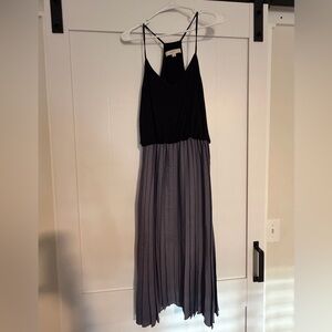 LOFT Black Bodice with Gray Pleated Maxi Dress